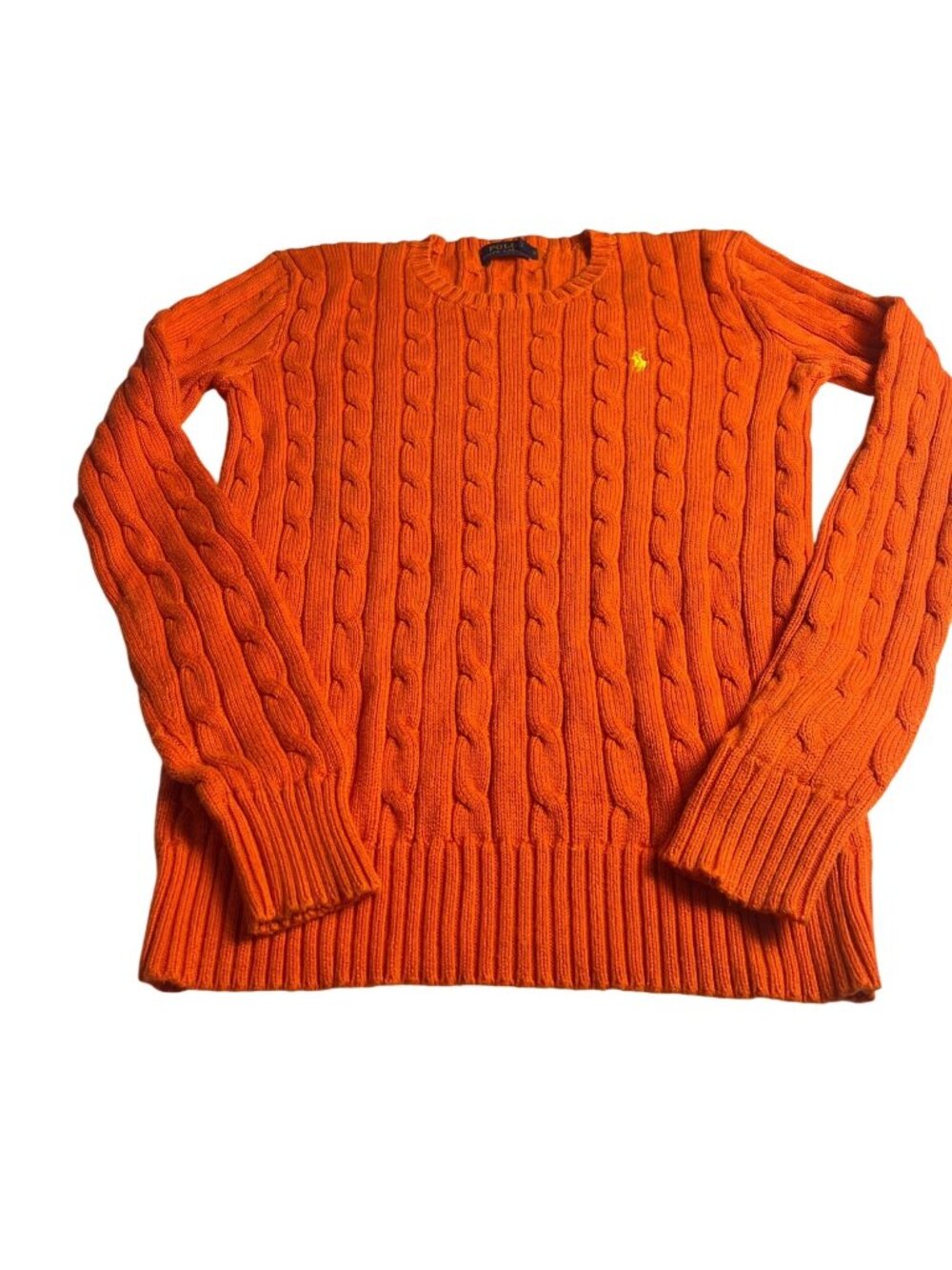 Polo Ralph Lauren Orange Cable Knit Sweater S 100% Cotton Crewneck Long Sleeve